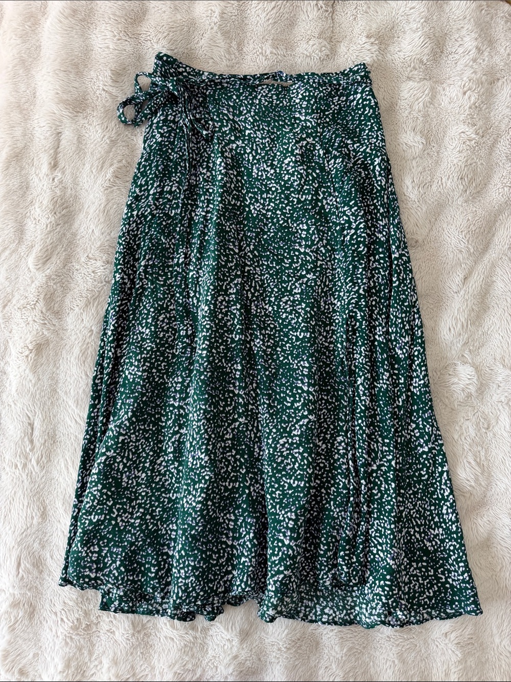 Green Dotted A-Line Wrap Skirt